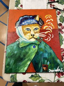 TNC student painting of a Van Gogh cat