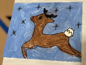 Student painting of Rudolph the Red Nosed Reindeer